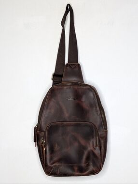 S-Zone Dark Brown Leather Crossbody Day Hike Pack Bag